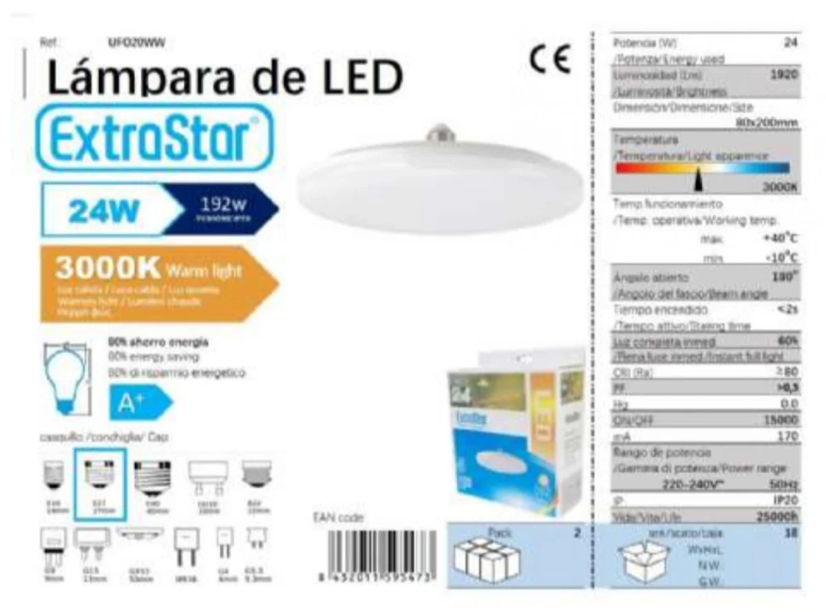 Φωτιστικό Οροφής LED ExtraStar 24W E27 με Θερμό Λευκό Φως 3000K