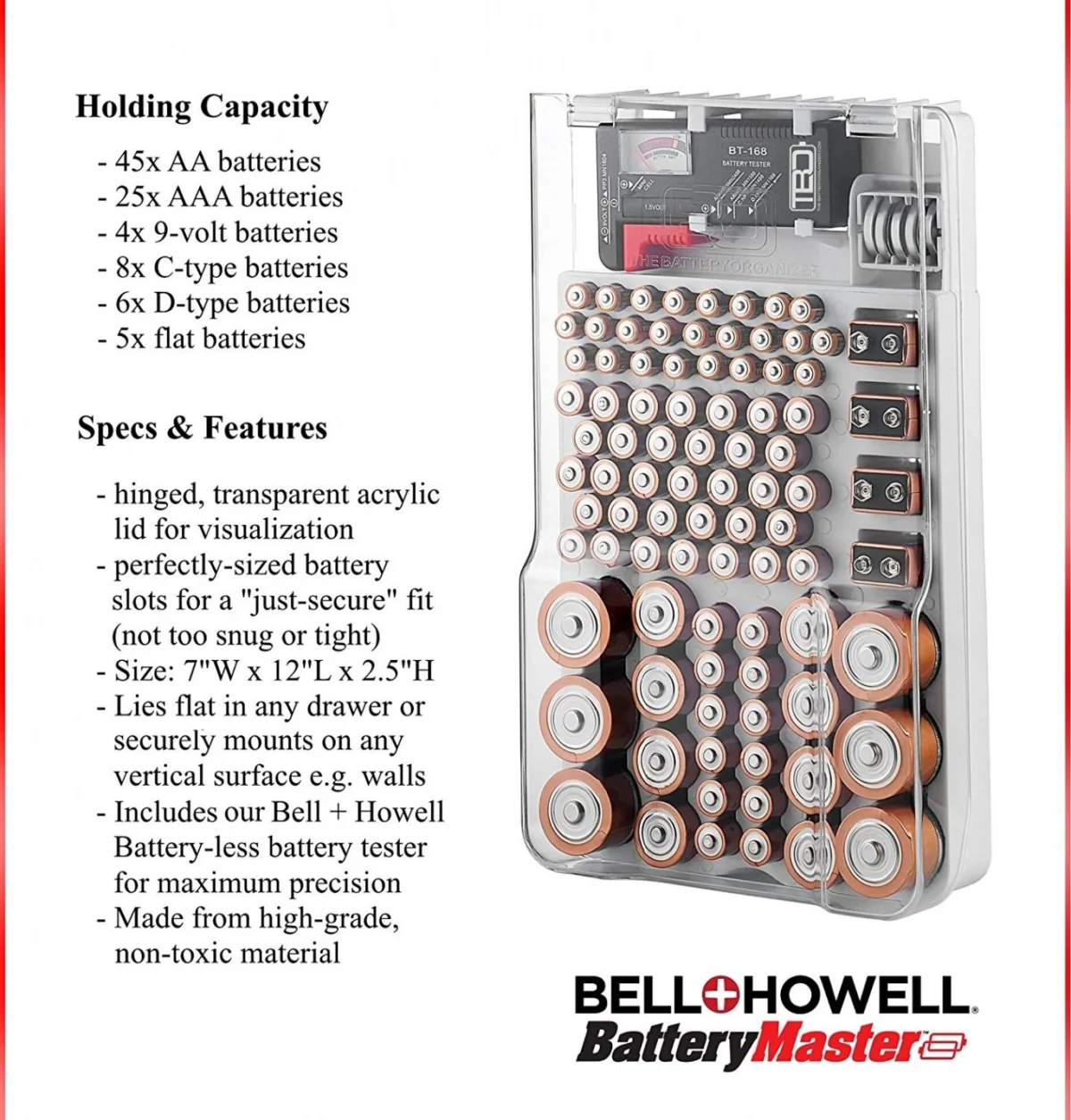 Επιτοίχια Θήκη για 93 Μπαταρίες με Ελεγκτή Μπαταριών - Για AAA, AA, C, D, 9V, Flat