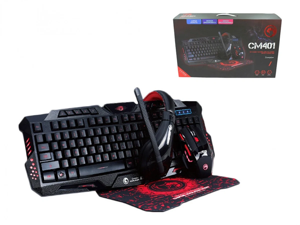 Gaming Πληκτρολόγιο, Ποντίκι, Ακουστικά και Mouse Pad Marvo CM401 Gaming Combo 4 In 1