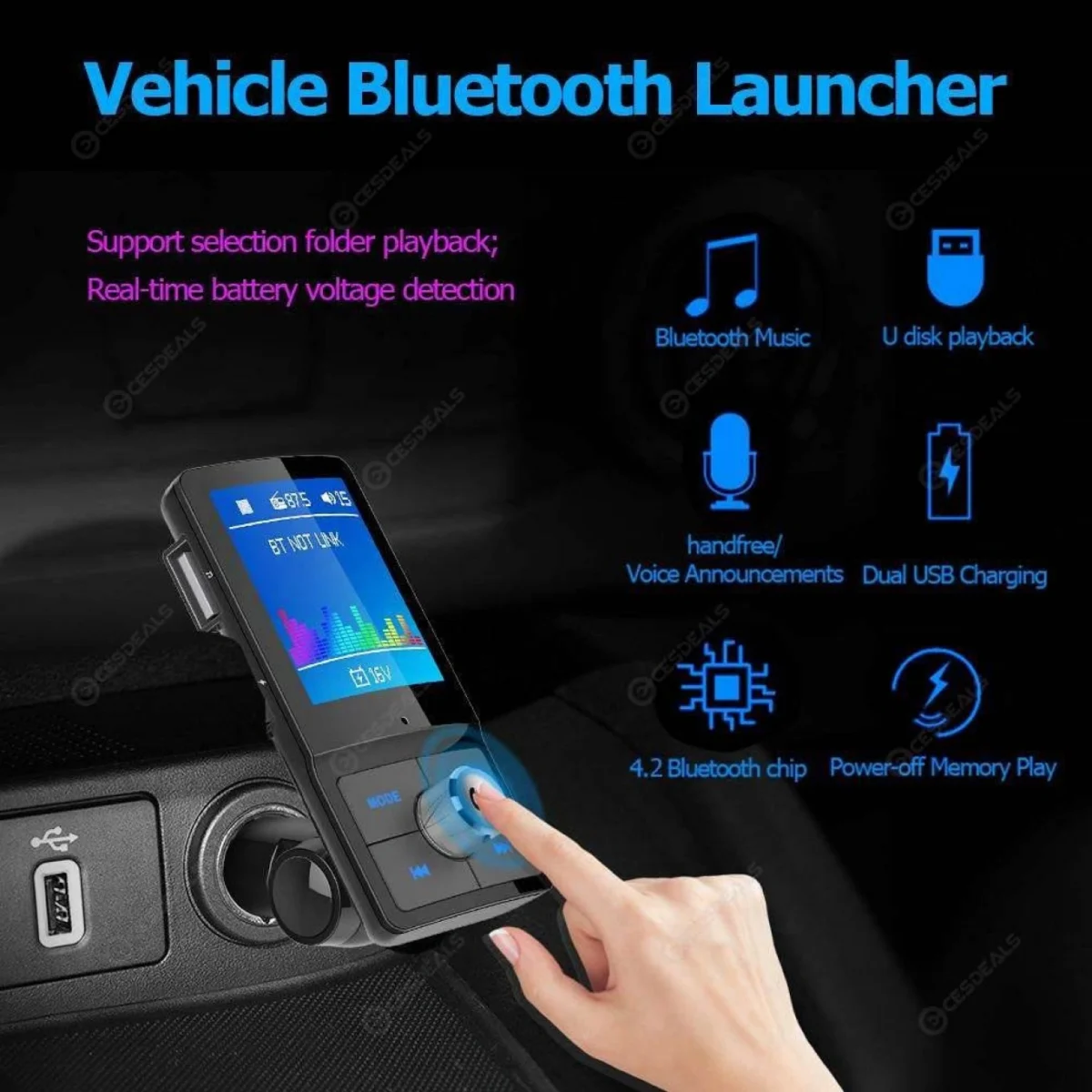 Bluetooth Fm Transmitter Αναμεταδοτής Κινητού στα Ηχεία Αυτοκινήτου & Φορτιστής με 2 USB Θύρες.