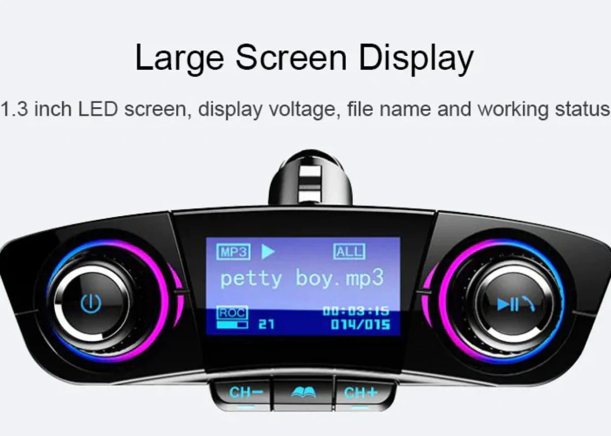 Πομπός FM Transmitter Bluetooth 5.0 Handsfree USB/AUX/SD MP3 Player Αυτοκινήτου & 2 x USB Φορτιστής με Οθόνη 1,3 Inch & Μικρόφωνο 12V & 24V