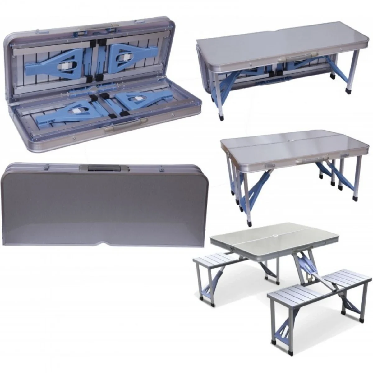 Πτυσσόμενο Τραπέζι – Βαλίτσα Αλουμινίου με Eνσωματωμένα Καθίσματα για Κάμπιγκ