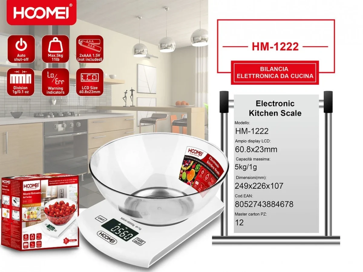 Ψηφιακή Ζυγαριά Κουζίνας Υψηλής Ακριβείας με Μπολ και Οθόνη LCD HM-1222