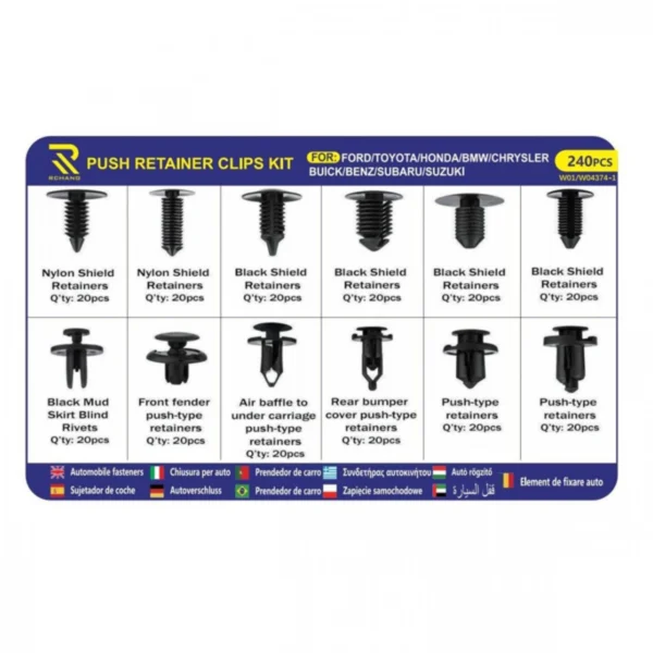 Κουμπώματα - Κλίπς Ταπετσαρίας 240τμχ για Ford-Toyota-Honda-Bmw-Chrysler-Buick-Benz-Subaru-Suzuki (12 σχέδια)