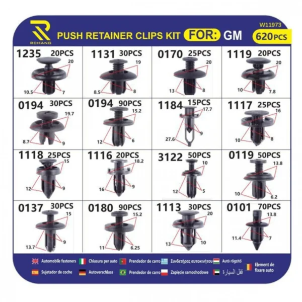Κουμπώματα - Κλίπς Ταπετσαρίας 620Τμχ για Opel - General Motors (16 σχέδια)