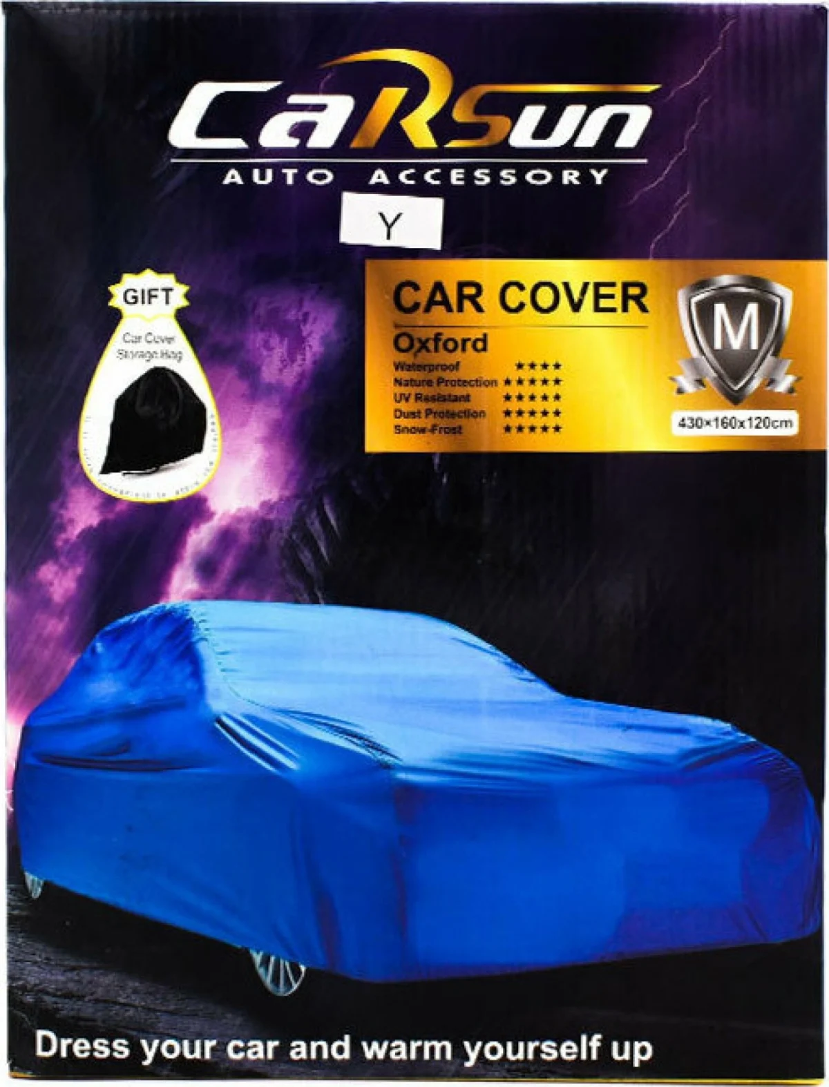 Heavy Duty XLarge 530x175x120cm Αδιάβροχη Oxford Κουκούλα Αυτοκινήτου Anti UV με Αντανακλαστικές Ταινίες, Λάστιχο & Φερμουάρ CARSUN
