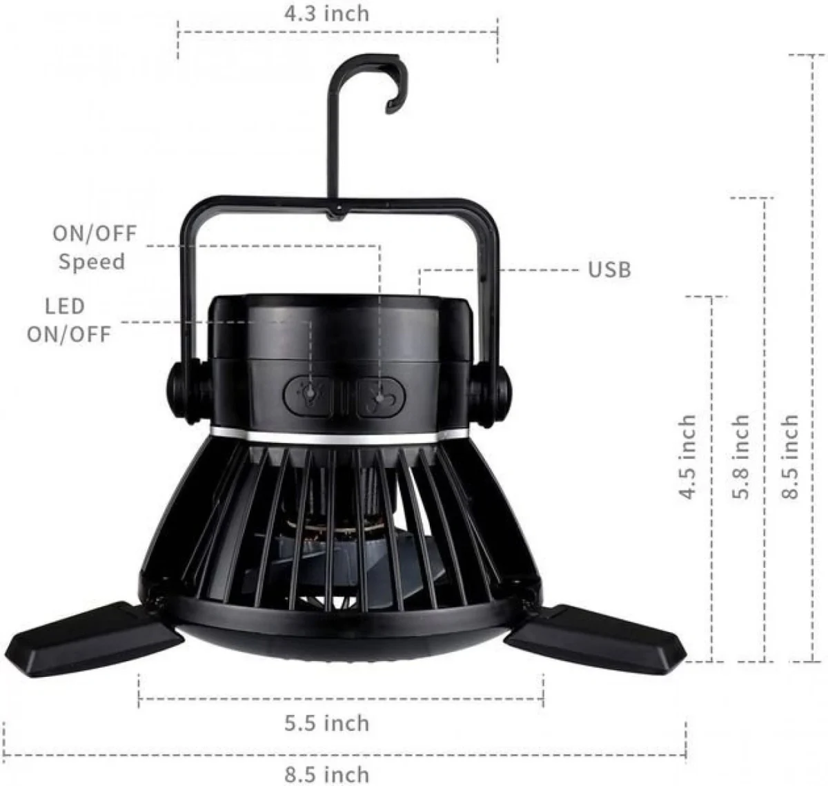 Ηλιακό Φορητό Φωτιστικό LED & Ανεμιστήρας με Λειτουργία Powerbank – Μαύρο