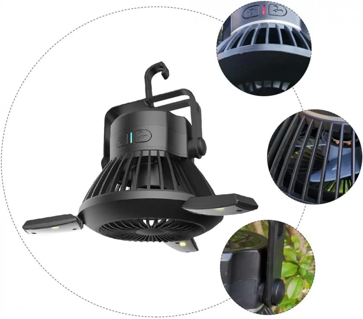 Ηλιακό Φορητό Φωτιστικό LED & Ανεμιστήρας με Λειτουργία Powerbank – Μαύρο