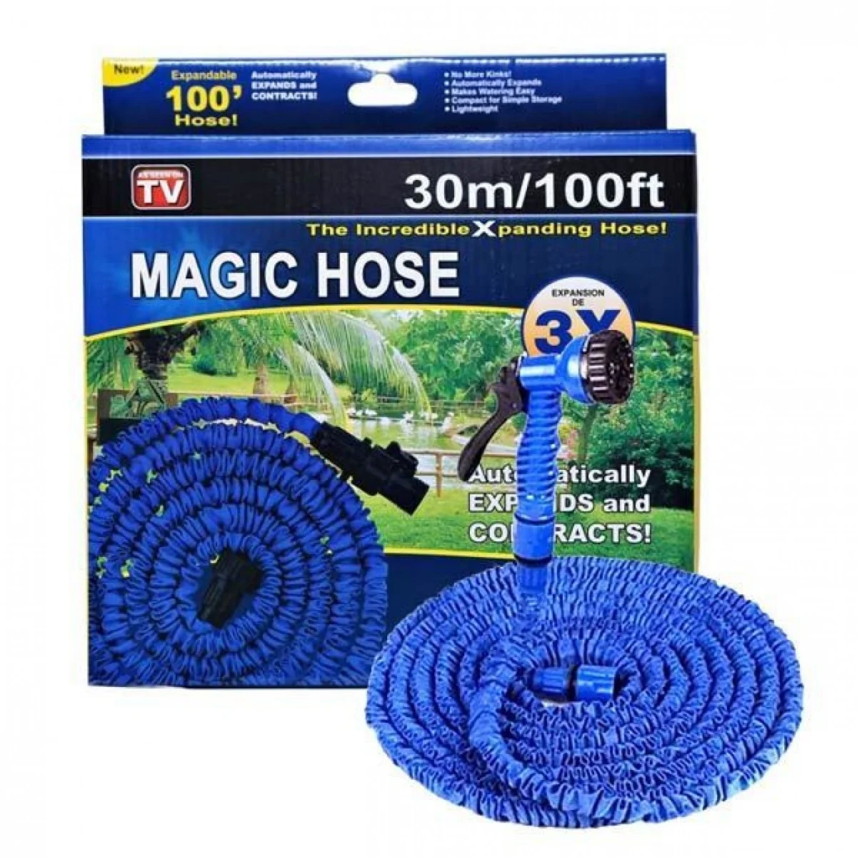 Magic Hose Επεκτεινόμενο Λάστιχο Κήπου & Βεράντας 30m με Πιστόλι & Πλαστικά Ρακόρ Πράσινο