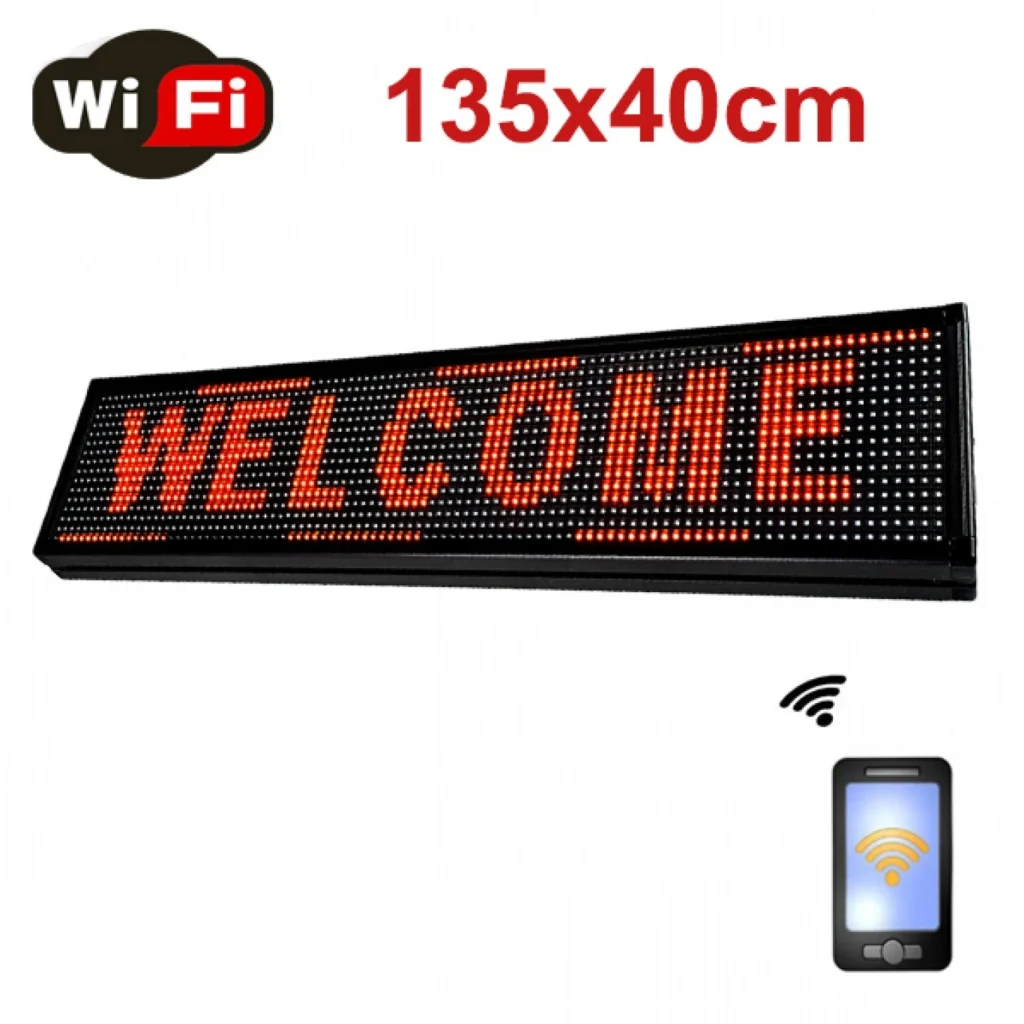 Κυλιόμενη Πινακίδα LED με WiFi Μονής Όψης 135x40cm Κόκκινο