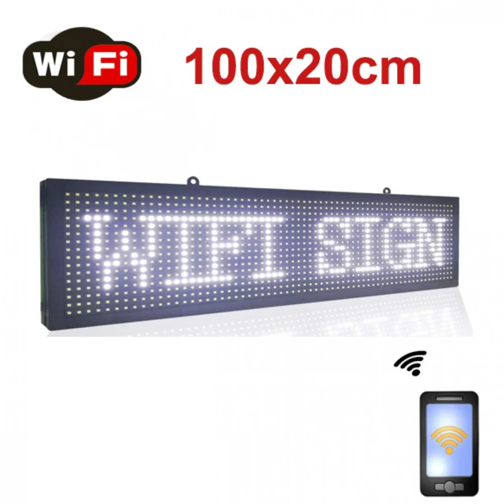 Κυλιόμενη Πινακίδα με Λευκά LED WiFi Μονής Όψης 100x20cm