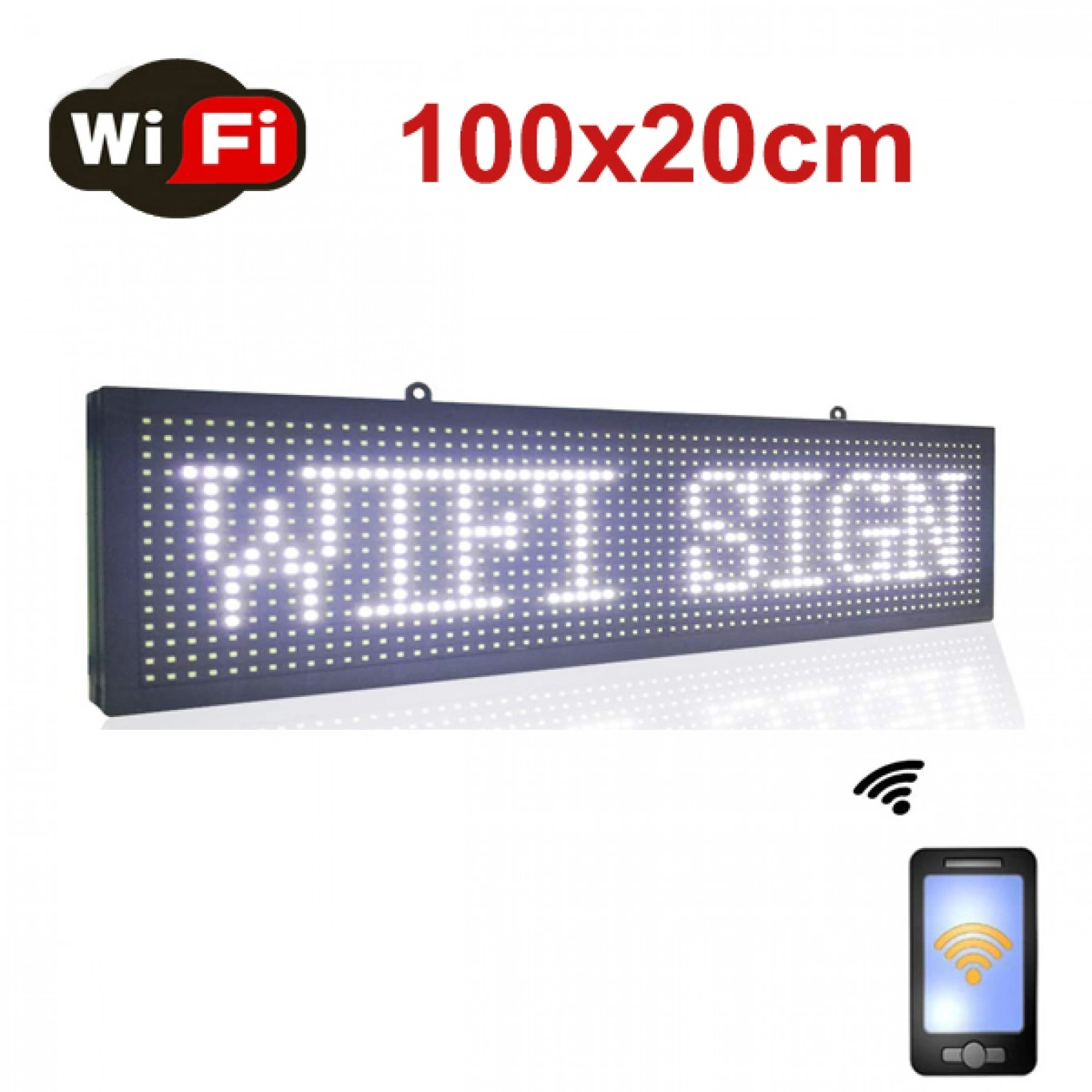 Κυλιόμενη Πινακίδα με Λευκά LED WiFi Μονής Όψης 100x20cm Κυλιόμενη Πινακίδα με Λευκά LED WiFi Μονής Όψης 100x20cm