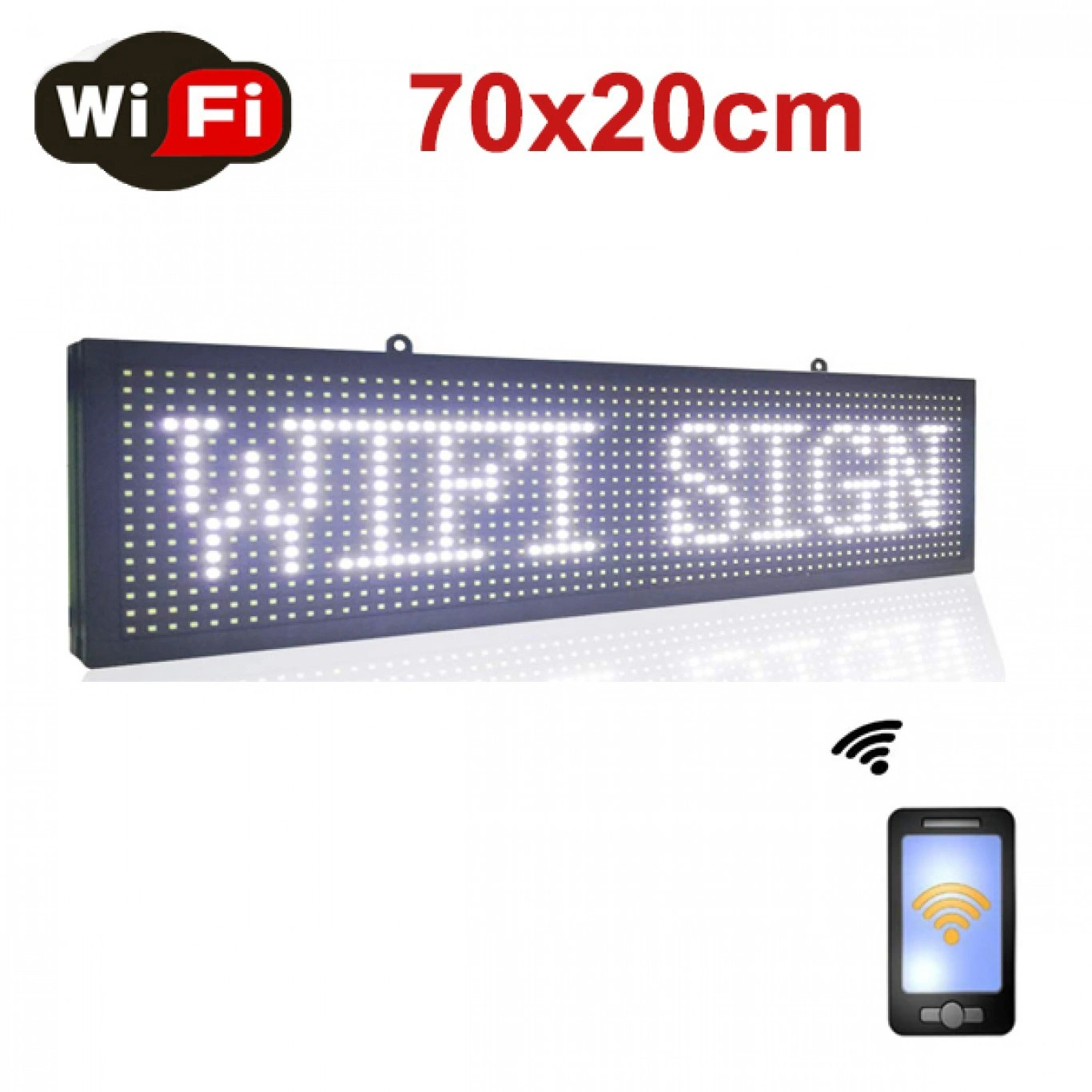 Κυλιόμενη Πινακίδα με Λευκά LED WiFi Μονής Όψης 70x20cm Κυλιόμενη Πινακίδα με Λευκά LED WiFi Μονής Όψης 70x20cm