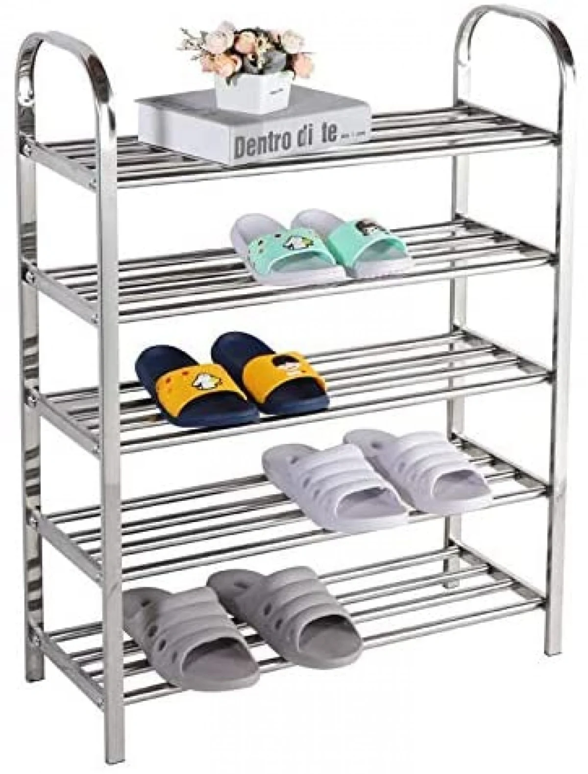 Μεταλλική Παπουτσοθήκη - Stand με 5 Ράφια 81x61.5x23cm για Αποθήκευση 15 Ζευγαριών Παπουτσιών