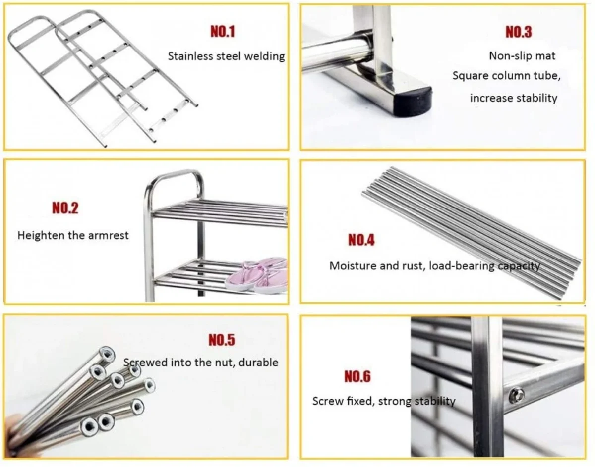 Μεταλλική Παπουτσοθήκη - Stand με 5 Ράφια 81x61.5x23cm για Αποθήκευση 15 Ζευγαριών Παπουτσιών