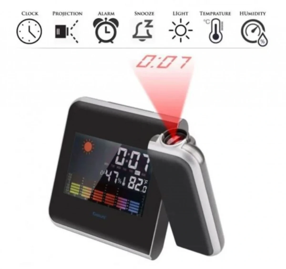 Ρολόι Προτζέκτορας - Μετεωρολογικός Σταθμός με Έγχρωμη Οθόνη WeltBild DS-8190