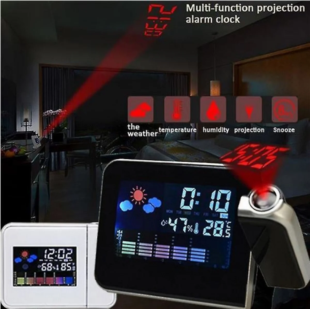 Ρολόι Προτζέκτορας - Μετεωρολογικός Σταθμός με Έγχρωμη Οθόνη WeltBild DS-8190