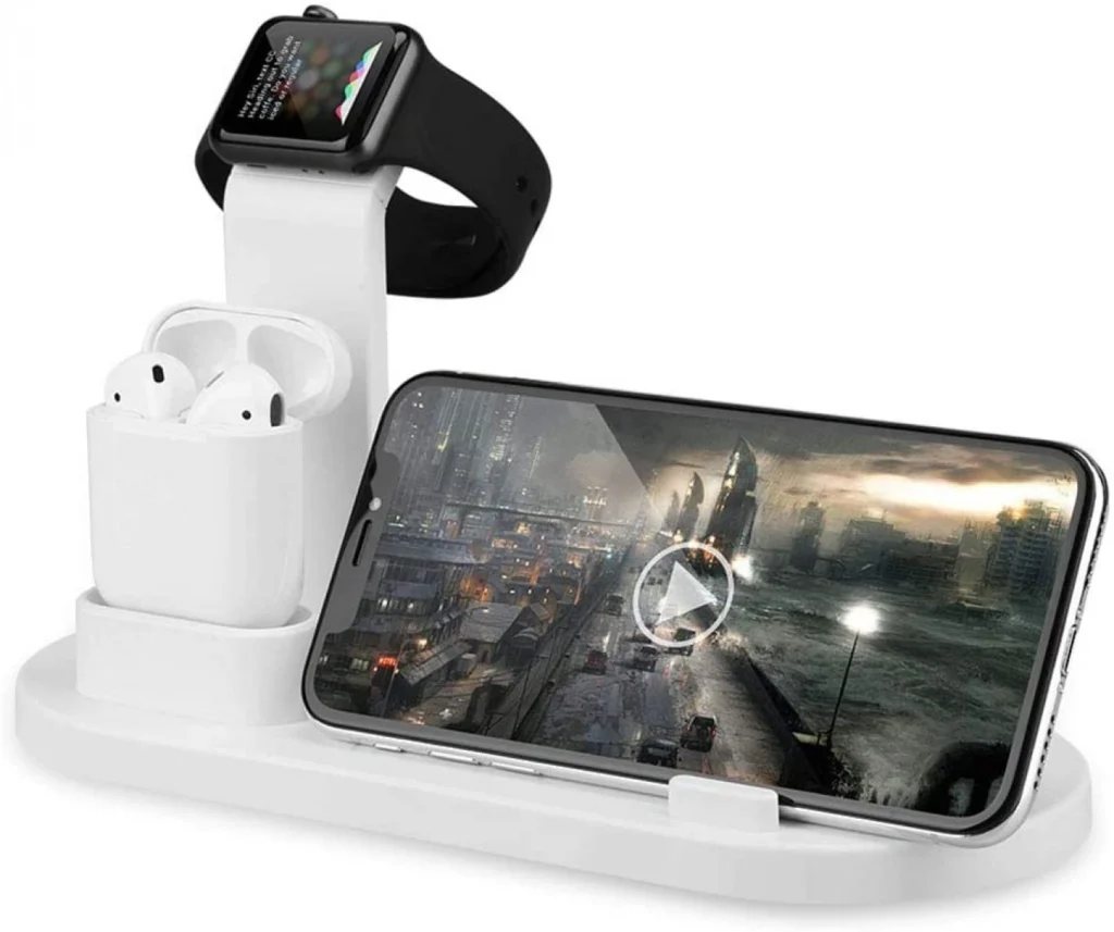 Ασύρματη Λευκή Βάση Φόρτισης 5 σε 1 - Multi-Function Charging Stand for iPhone/Micro USB/Type-C Phone, Wireless & iWatch/AirPods Charger Λευκό