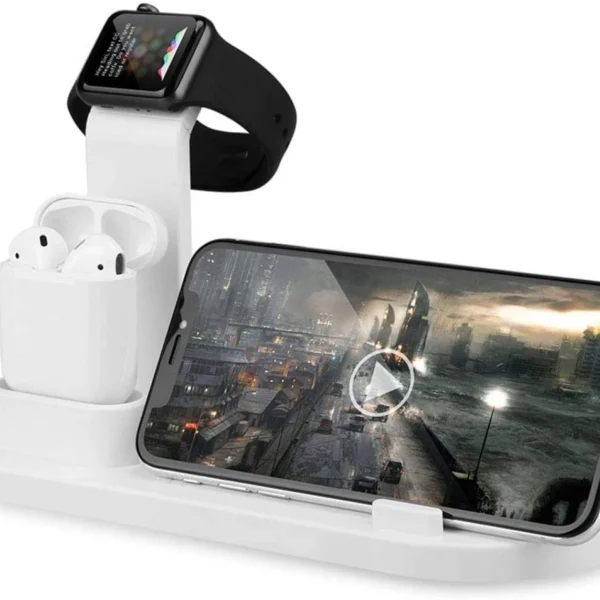 Ασύρματη Λευκή Βάση Φόρτισης 5 σε 1 - Multi-Function Charging Stand for iPhone/Micro USB/Type-C Phone, Wireless & iWatch/AirPods Charger Λευκό