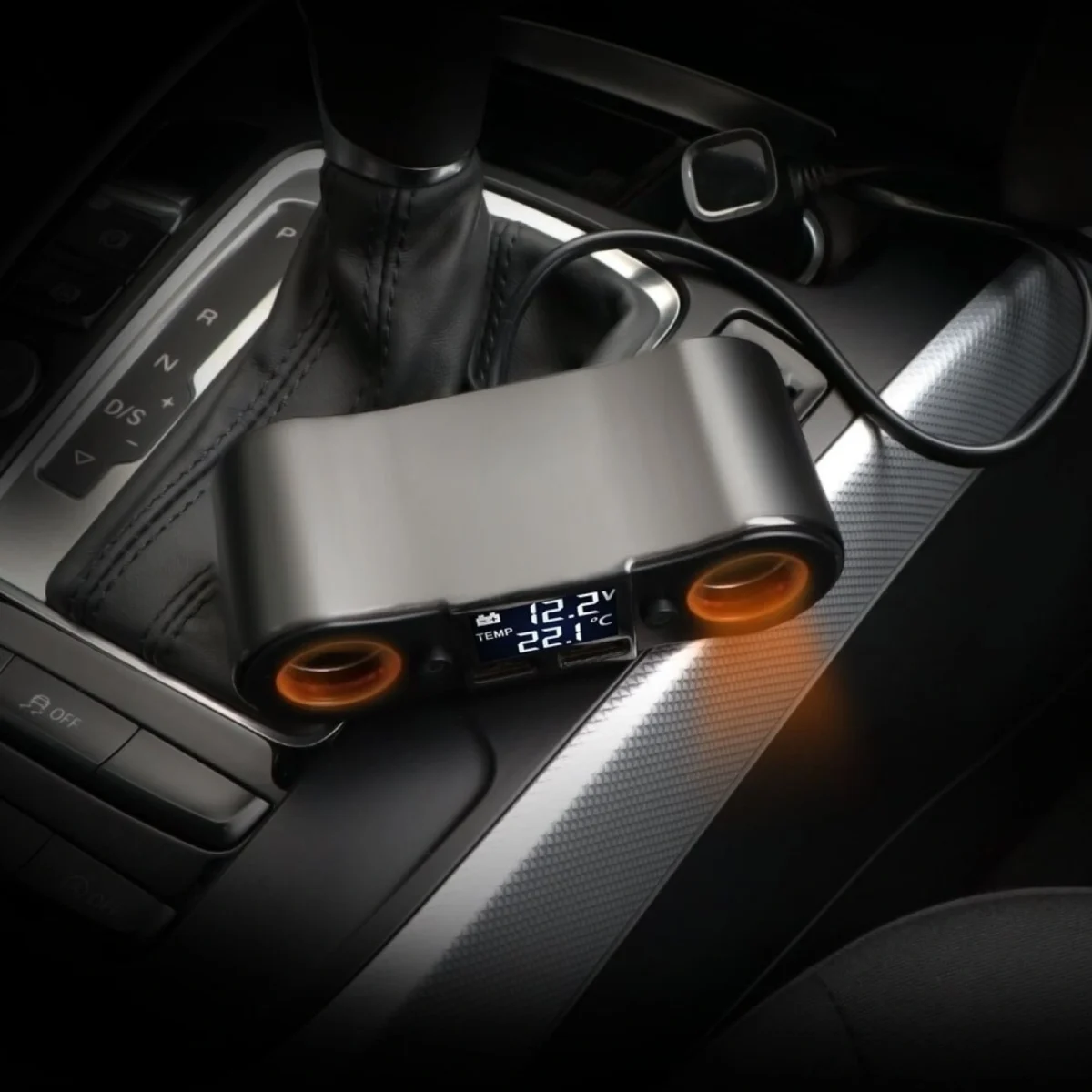 Splitter Αναπτήρα με Dual 2x Φορτιστή USB, Βολτόμετρο & Θερμόμετρο Αυτοκινήτου