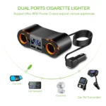 Splitter Αναπτήρα με Dual 2x Φορτιστή USB, Βολτόμετρο & Θερμόμετρο Αυτοκινήτου