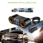 Splitter Αναπτήρα με Dual 2x Φορτιστή USB, Βολτόμετρο & Θερμόμετρο Αυτοκινήτου