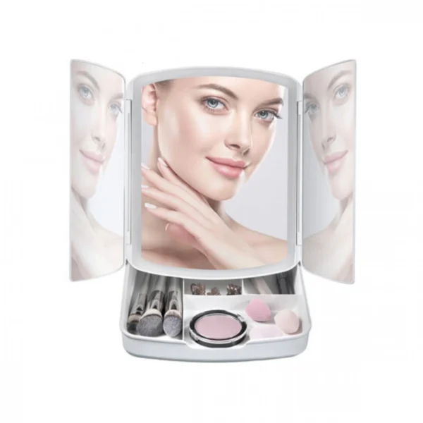Τριπλός Καθρέφτης με Φωτισμό LED, Θήκη Μακιγιάζ & Έξτρα Μίνι Μεγεθυντικό Καθρεφτάκι - FoldAway Lighted Makeup Mirror