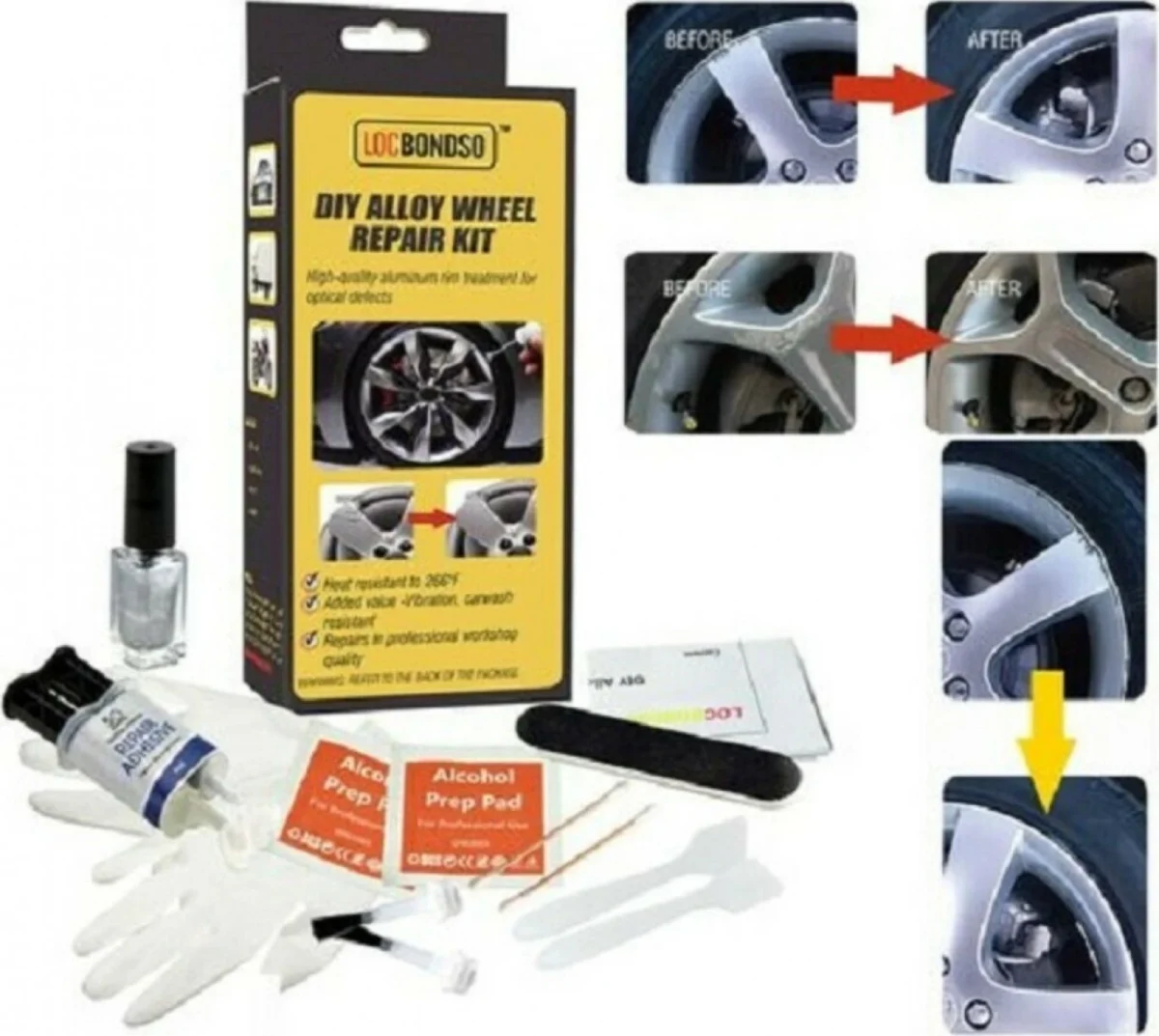 LocBondso Κιτ Επισκευής Ζάντας Αλουμινίου Ασημί – DIY Alloy Wheel Repair Kit