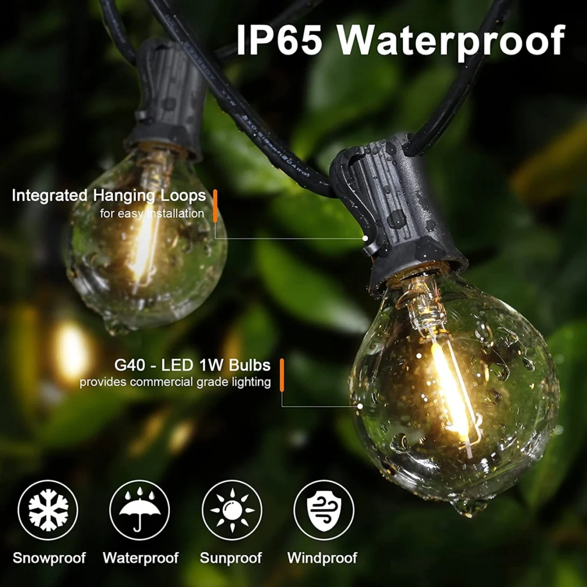 Αδιάβροχη Γιρλάντα με 30 Διακοσμητικές Λάμπες LED G40 15μ Ιδανικές για Χριστουγεννιάτικα Φωτάκια - Led Garland 30x Bulbs Outdoor Christmas Lights