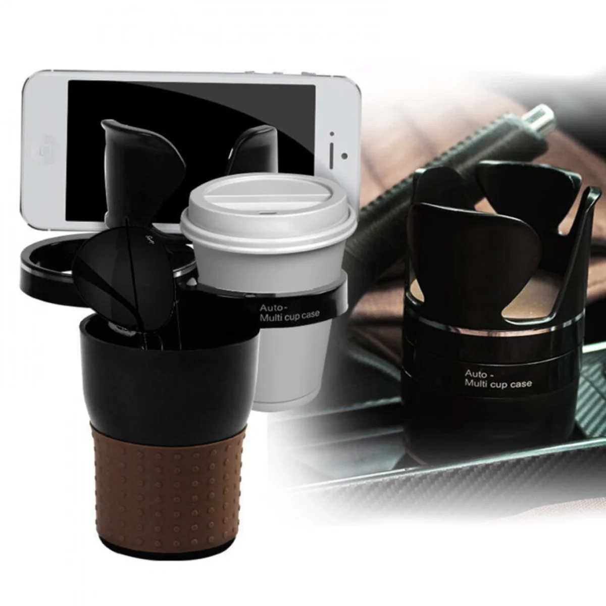 Ρυθμιζόμενη Αναδιπλούμενη Ποτηροθήκη Αυτοκινήτου 5 σε 1 Πολλαπλών Χρήσεων 3 Θέσεων Με Βάση Κινητού & Θέση Για Γυαλιά OEM