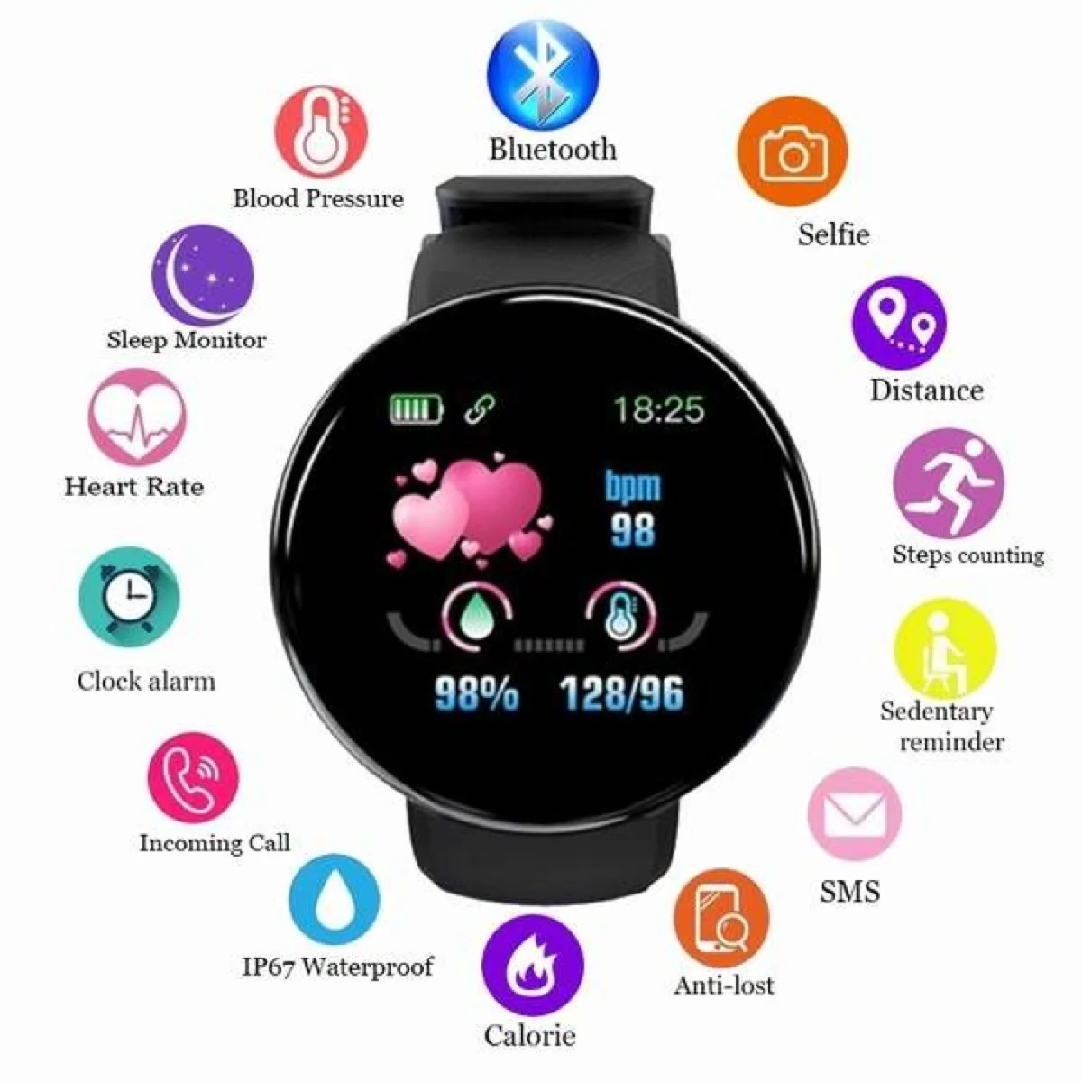 Αδιάβροχο IP67 Smartwatch Ρολόι D18 44mm Activity Tracker Smart Watch