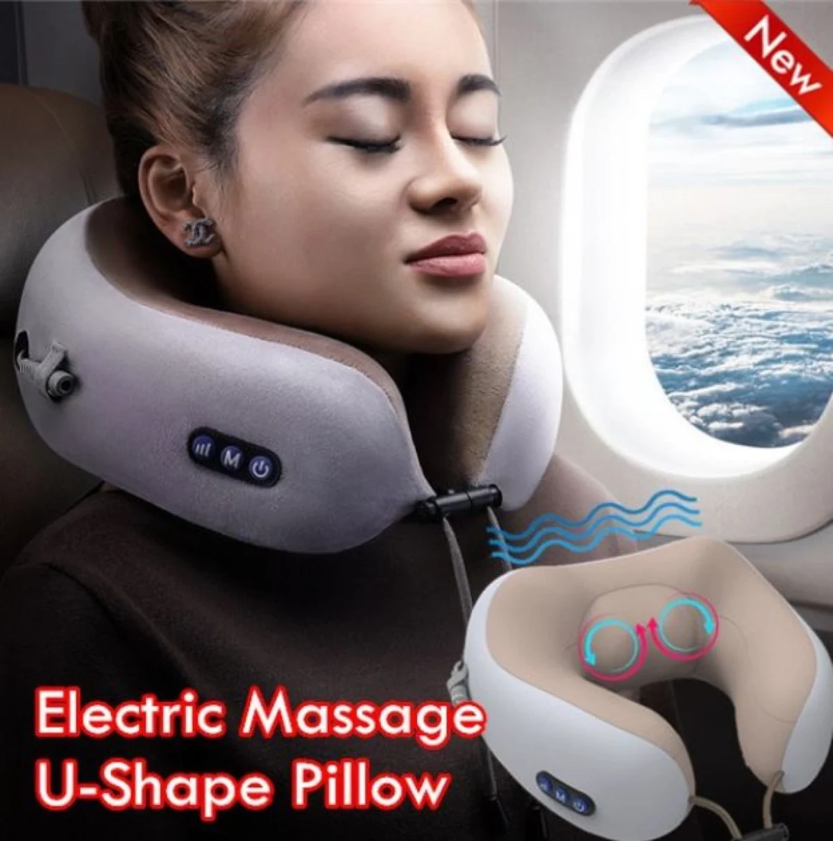 Μασάζ Επαναφορτιζόμενο Ανατομικό Ηλεκτρικό Μαξιλάρι Αυχένα Shiatsu Ταξιδιού USB σε σχήμα U με Θέρμανση & 3 Ταχύτητες
