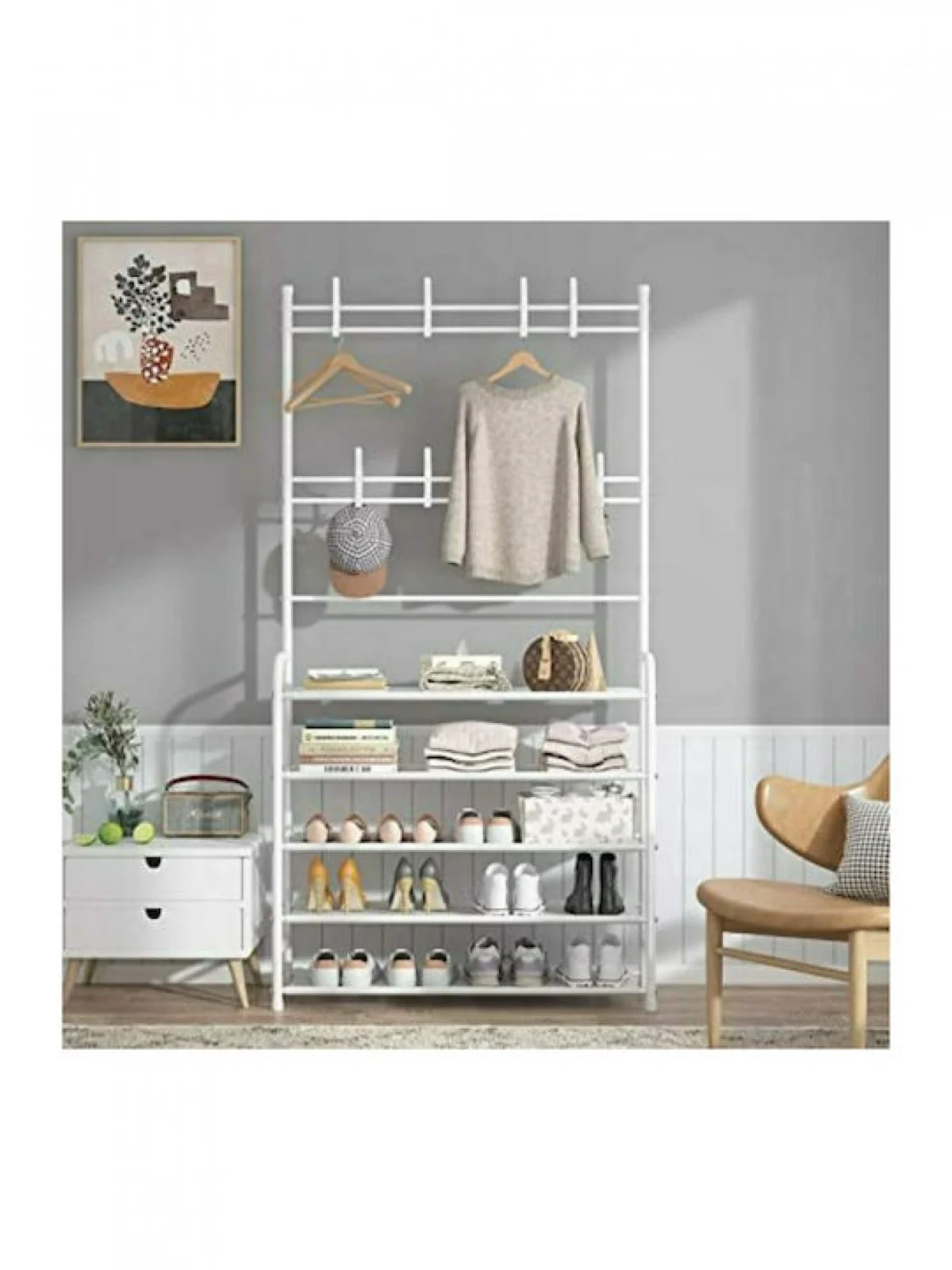 Μεταλλική Ραφιέρα Παπουτσοθήκη & Κρεμάστρα Εισόδου, Τουαλέτας Μπάνιου 168x80x26εκ