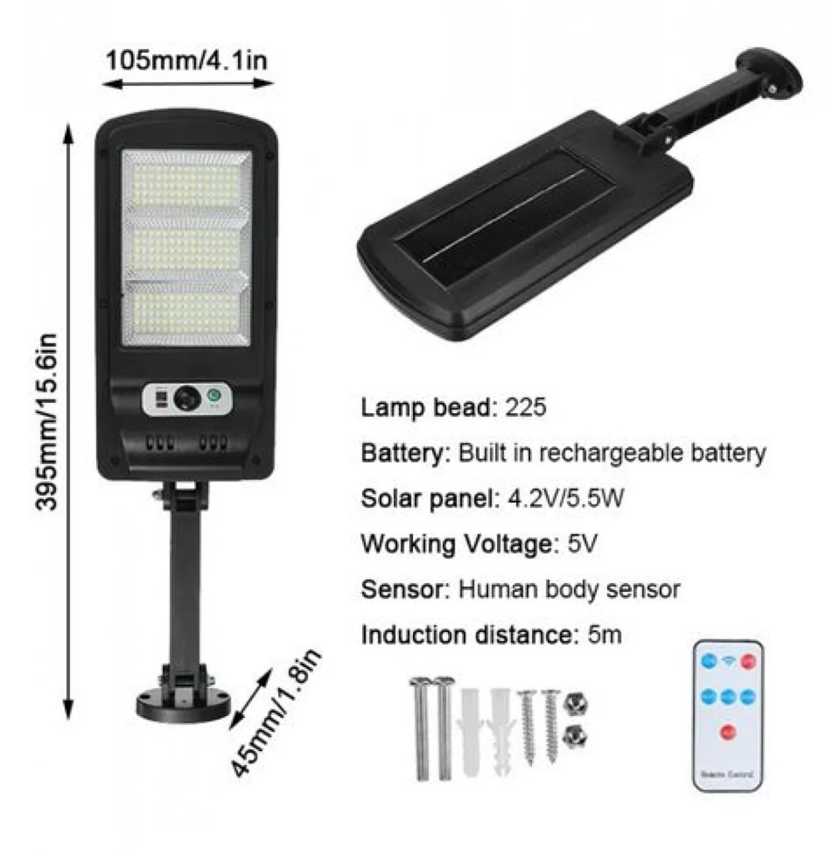 Αδιάβροχος Ηλιακός Προβολέας 225 SMD LED - Φωτιστικό Δρόμου με Τηλεχειριστήριο, Ανιχνευτή Κίνησης, Φωτοκύτταρο & Φωτοβολταϊκό Πάνελ - W755-3