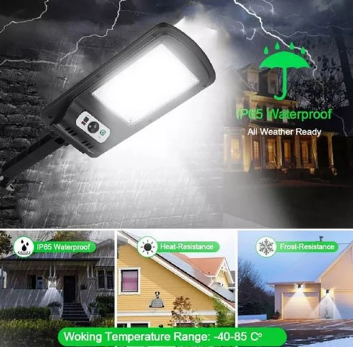 Αδιάβροχος Ηλιακός Προβολέας 225 SMD LED - Φωτιστικό Δρόμου με Τηλεχειριστήριο, Ανιχνευτή Κίνησης, Φωτοκύτταρο & Φωτοβολταϊκό Πάνελ - W755-3