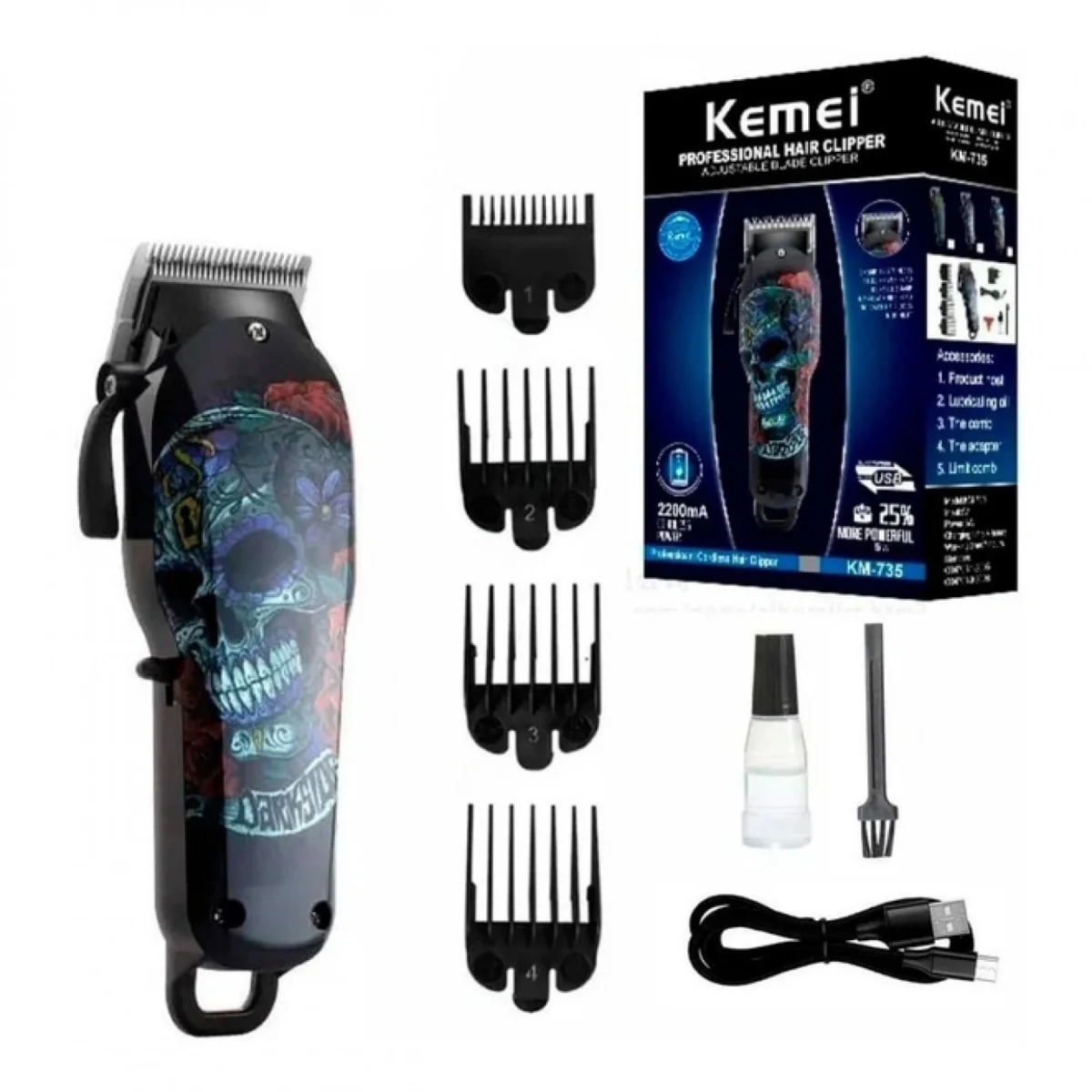 Κουρευτική / Ξυριστική Μηχανή Επαναφορτιζόμενη USB Kemei KM-735