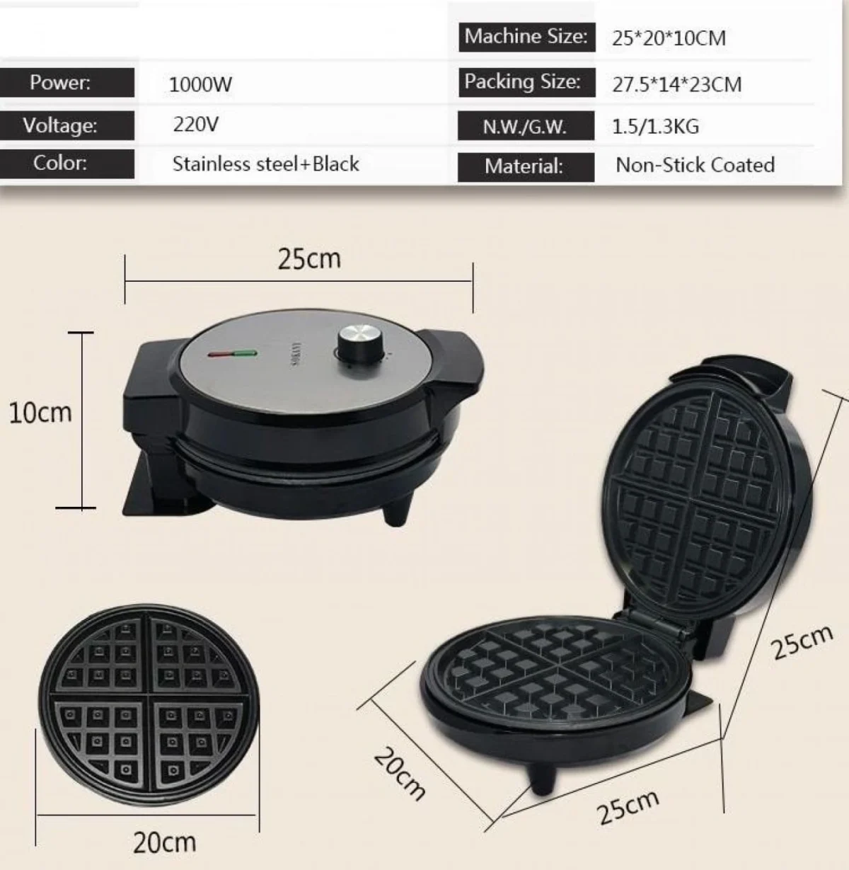 Βαφλιέρα SOKANY KJ-505 1000W με Αντικολλητικές Πλάκες Ψησίματος σε Στρογγυλό Σχήμα Waffle Maker