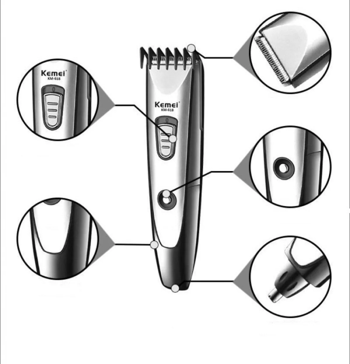 Επαγγελματική Κουρευτική Μηχανή με Καλώδιο 2 σε 1 με Χτένα Kemei KM-618