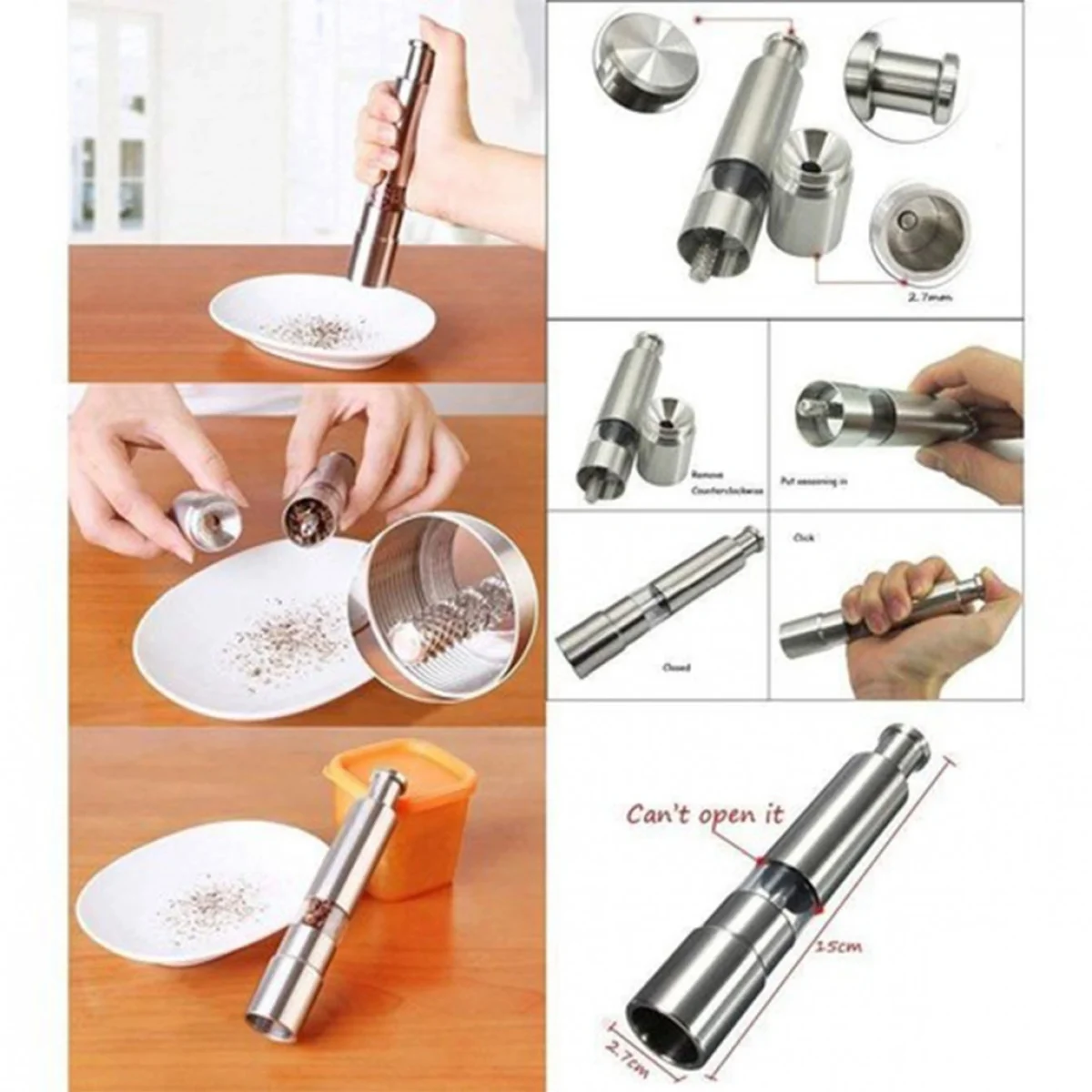 Μεταλλικός Χειροκίνητος Μύλος Άλεσης Πιπεριού-Αλατιού-Μπαχαρικών 15cm