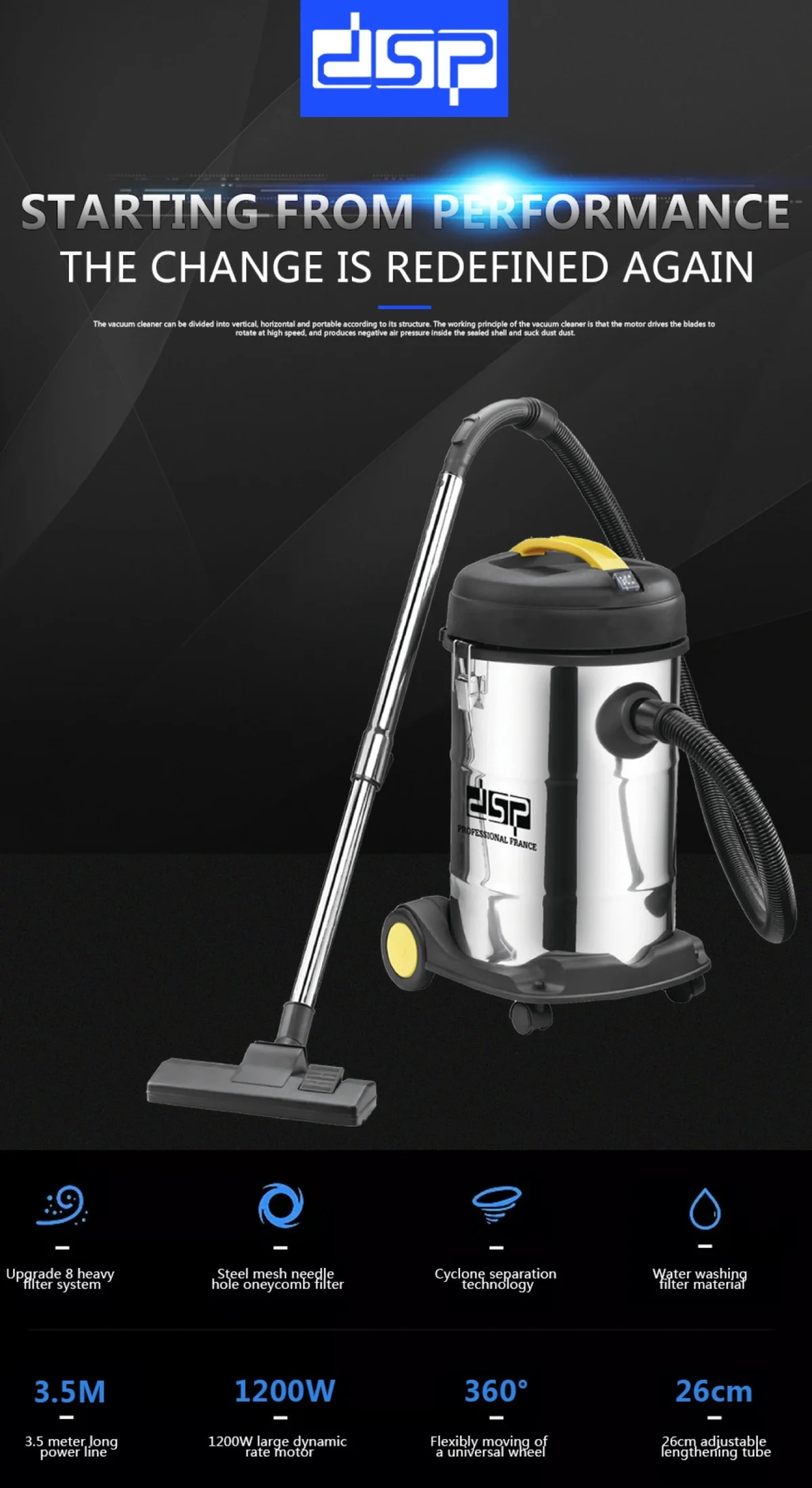 Ηλεκτρική Σκούπα Αναρρόφησης Υγρών - Στερεών 25L - 1200W KD2004 - DSP®