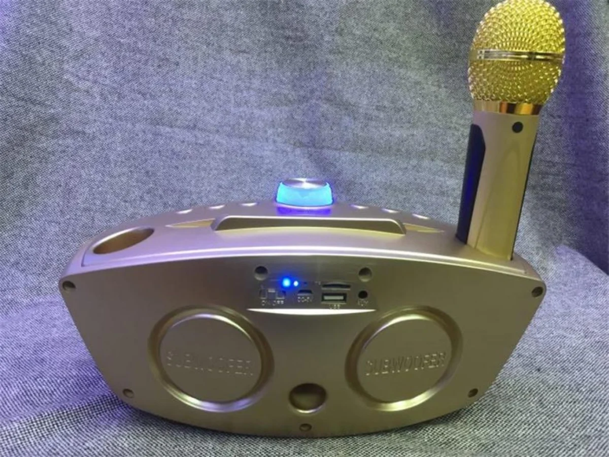 Φορητό Ηχοσύστημα Bluetooth USB/SD Karaoke Με 2 Μικρόφωνα Mp3 Player - Multimedia Speaker Μαύρο SD-306 Χρυσό