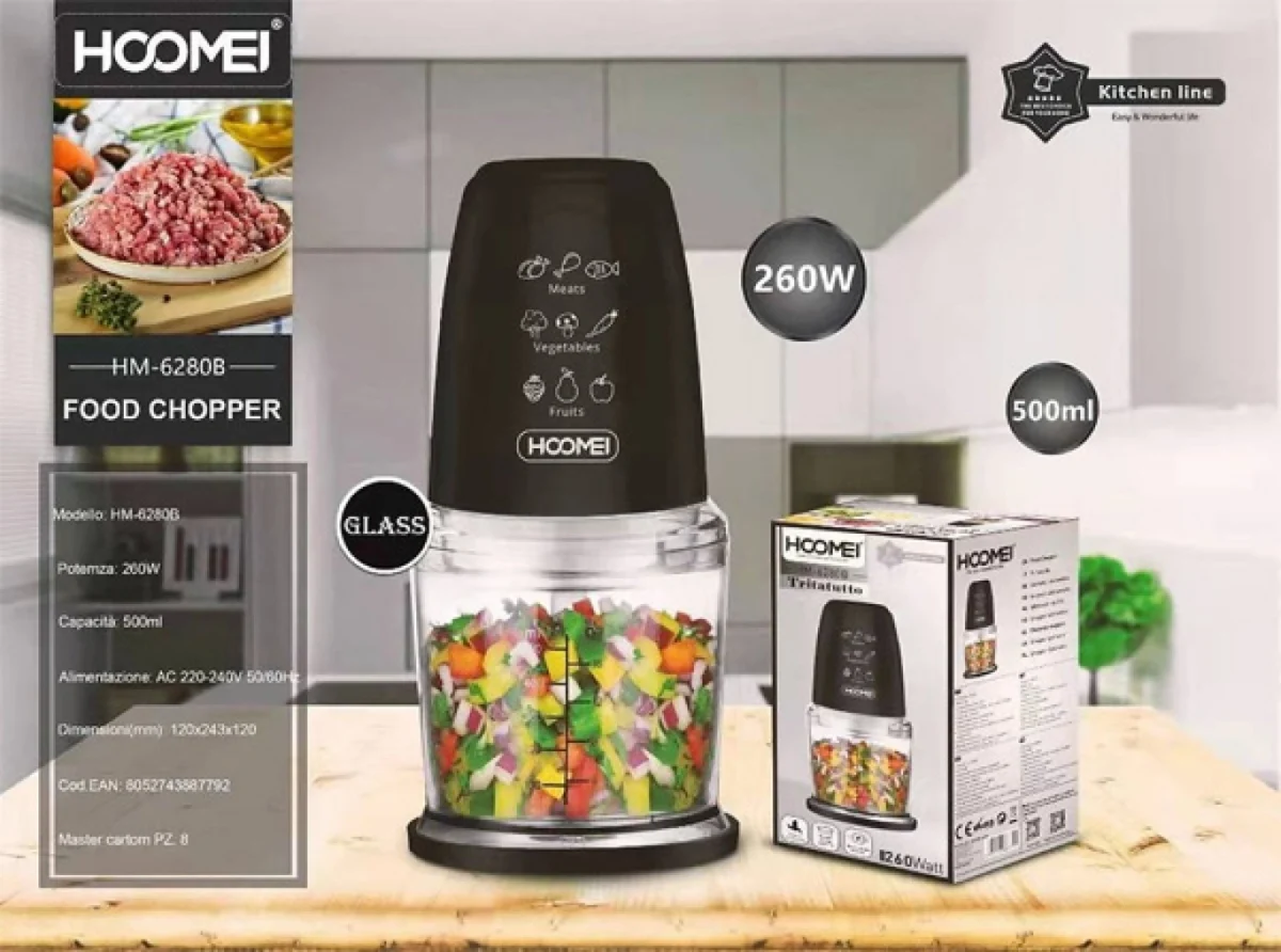 Multi - Πολυκόπτης Hoomei HM-6280Β 260W με Λεπίδες από Ανοξείδωτο Ατσάλι και Δοχείο 500ml