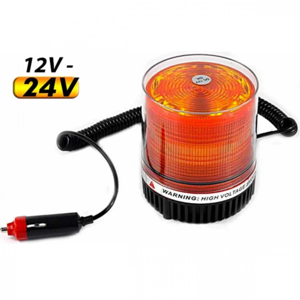 Αδιάβροχος 12V - 24V Μαγνητικός Φάρος Αυτοκινήτου με Μαγνητική Βάση & Στροβοσκοπικό Φώς Led για ΙΧ, Φορτηγό, Ρυμουλκό Σκάφους - Warning Beacon Light