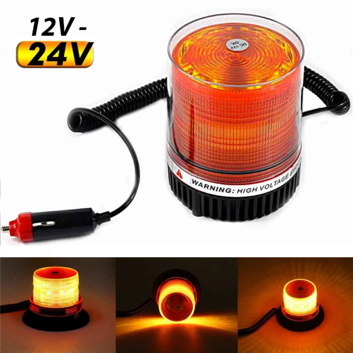 Αδιάβροχος 12V - 24V Μαγνητικός Φάρος Αυτοκινήτου με Μαγνητική Βάση & Στροβοσκοπικό Φώς Led για ΙΧ, Φορτηγό, Ρυμουλκό Σκάφους - Warning Beacon Light