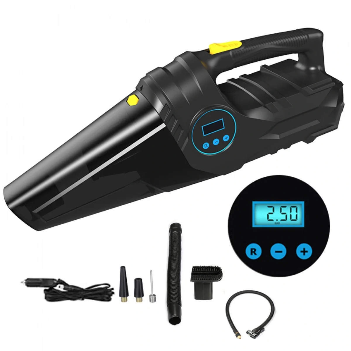 Carsun TURBO Ηλεκτρικό Σκουπάκι Στερεών, Τρόμπα Αέρος 12V με Επαναχρησιμοποιούμενο Φίλτρο, Φωτισμό LED & Οθόνη Ελέγχου Πίεσης - C1859-1