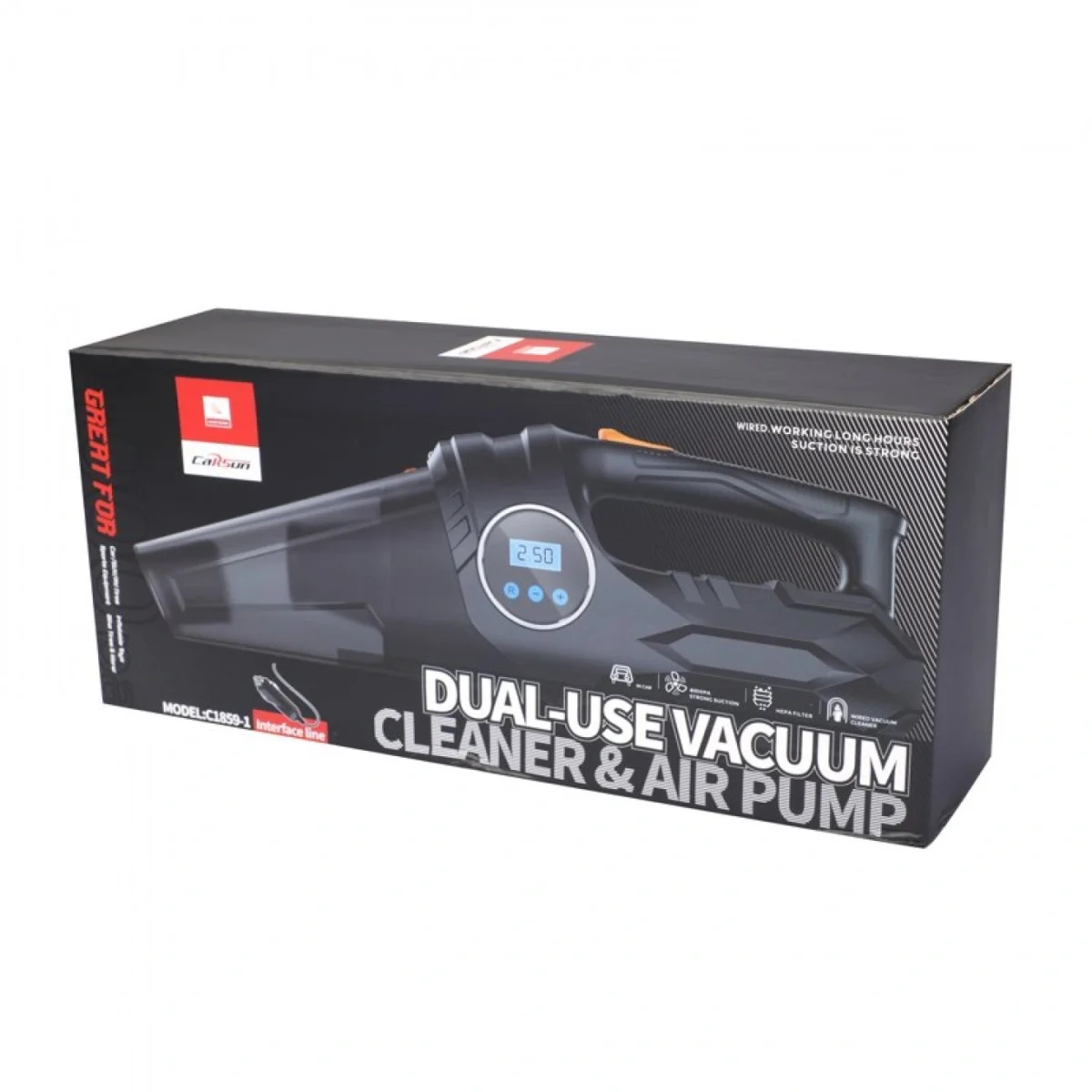 Carsun TURBO Ηλεκτρικό Σκουπάκι Στερεών, Τρόμπα Αέρος 12V με Επαναχρησιμοποιούμενο Φίλτρο, Φωτισμό LED & Οθόνη Ελέγχου Πίεσης - C1859-1