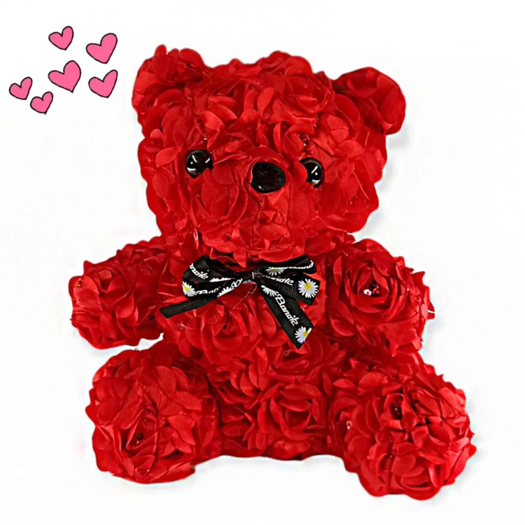 Τριανταφυλλένιο Αρκουδάκι με Μάτια & Μύτη 30εκ Κόκκινο