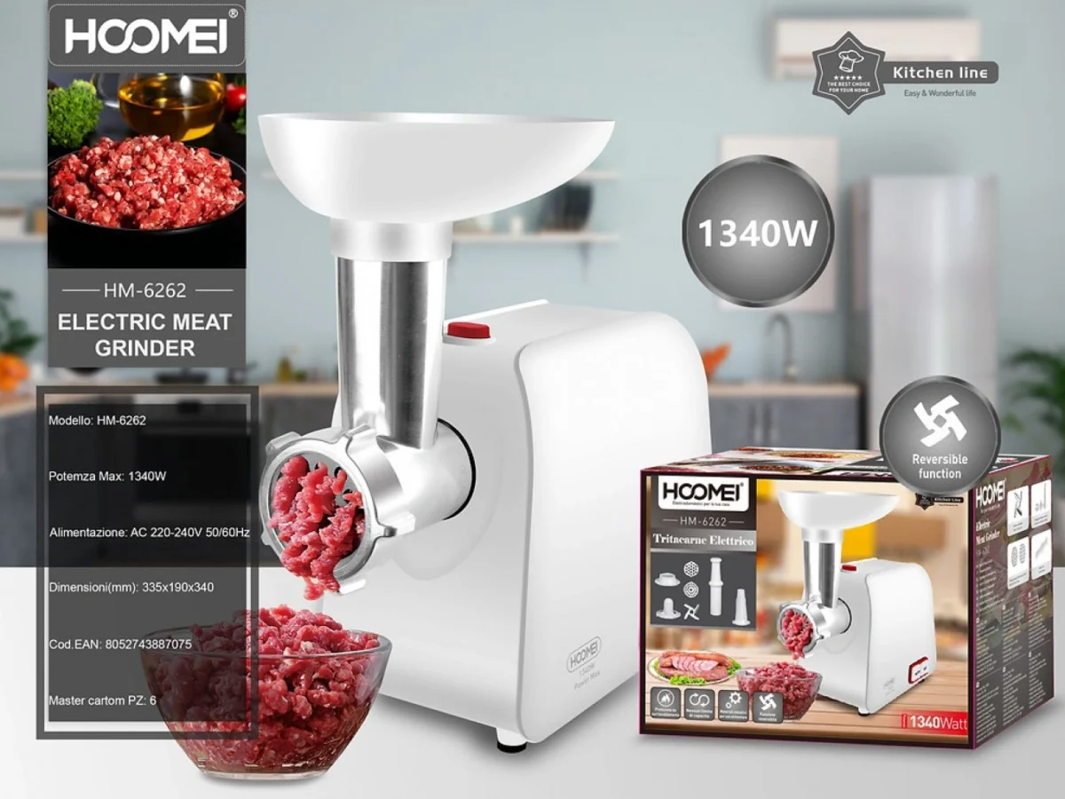 Ηλεκτρική ΜηχανήΗλεκτρική Μηχανή Παραγωγής Κιμά - Κεατομηχανή 1340W - HOOMEI HM-6262 Meat Grinder