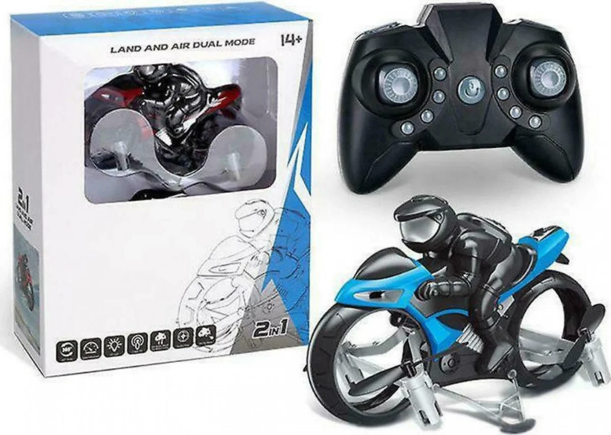 Τηλεκατευθυνόμενη - Ιπτάμενη Μοτοσυκλέτα 2 σε 1 - Flying Motorcycle - Remote Control Quadcopter 2.4ghz 3325 Μπλε