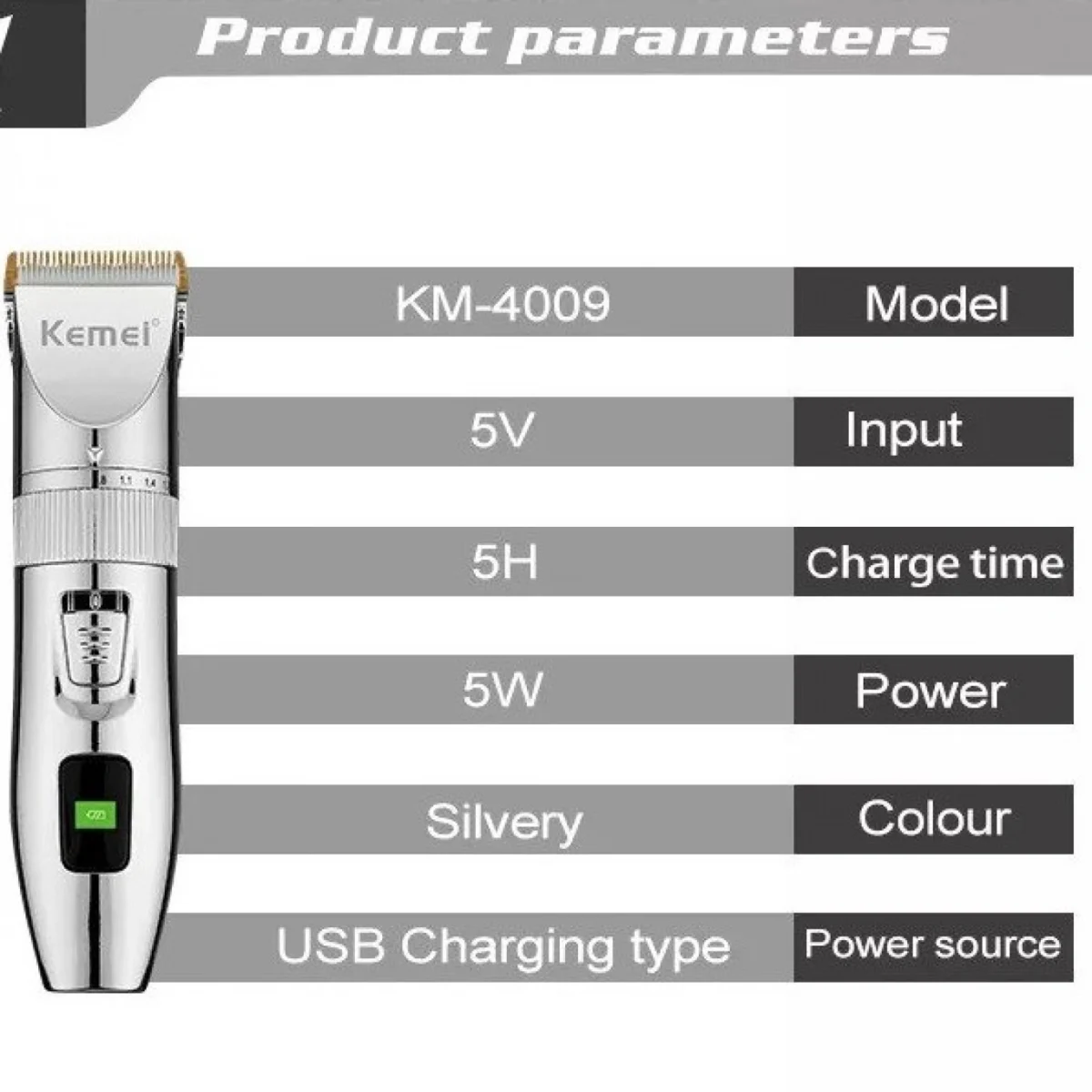Επαγγελματική Επαναφορτιζόμενη Κουρευτική Μηχανή Kemei KM-4009